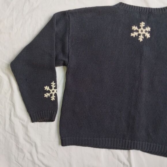 Vintage Nutcracker Christmas Holiday Party Cardigan Sweater Navy Snowmen Size L - Picture 13 of 15